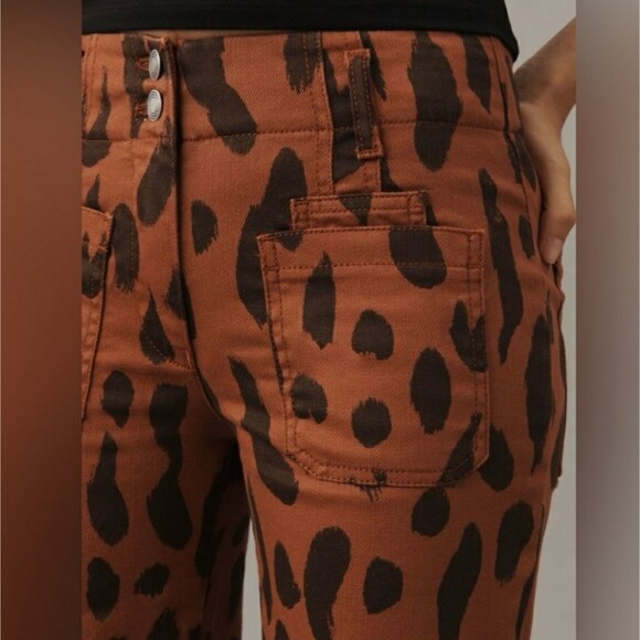 Maeve The Junie High-Rise Flare Stretchy Jeans Brown Motif Size 33 Animal Print - Picture 4 of 12